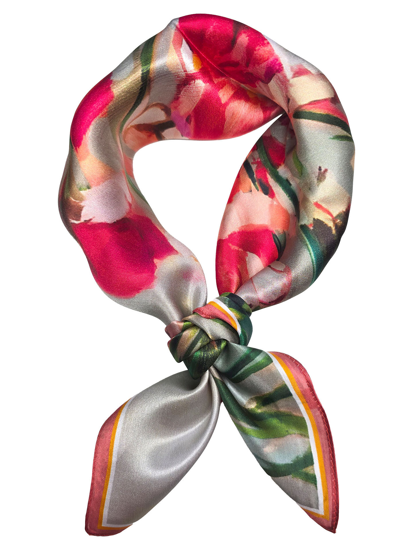 Seidenhalstuch Irisblume Damen Nickituch 100% Seide Rot-Grün