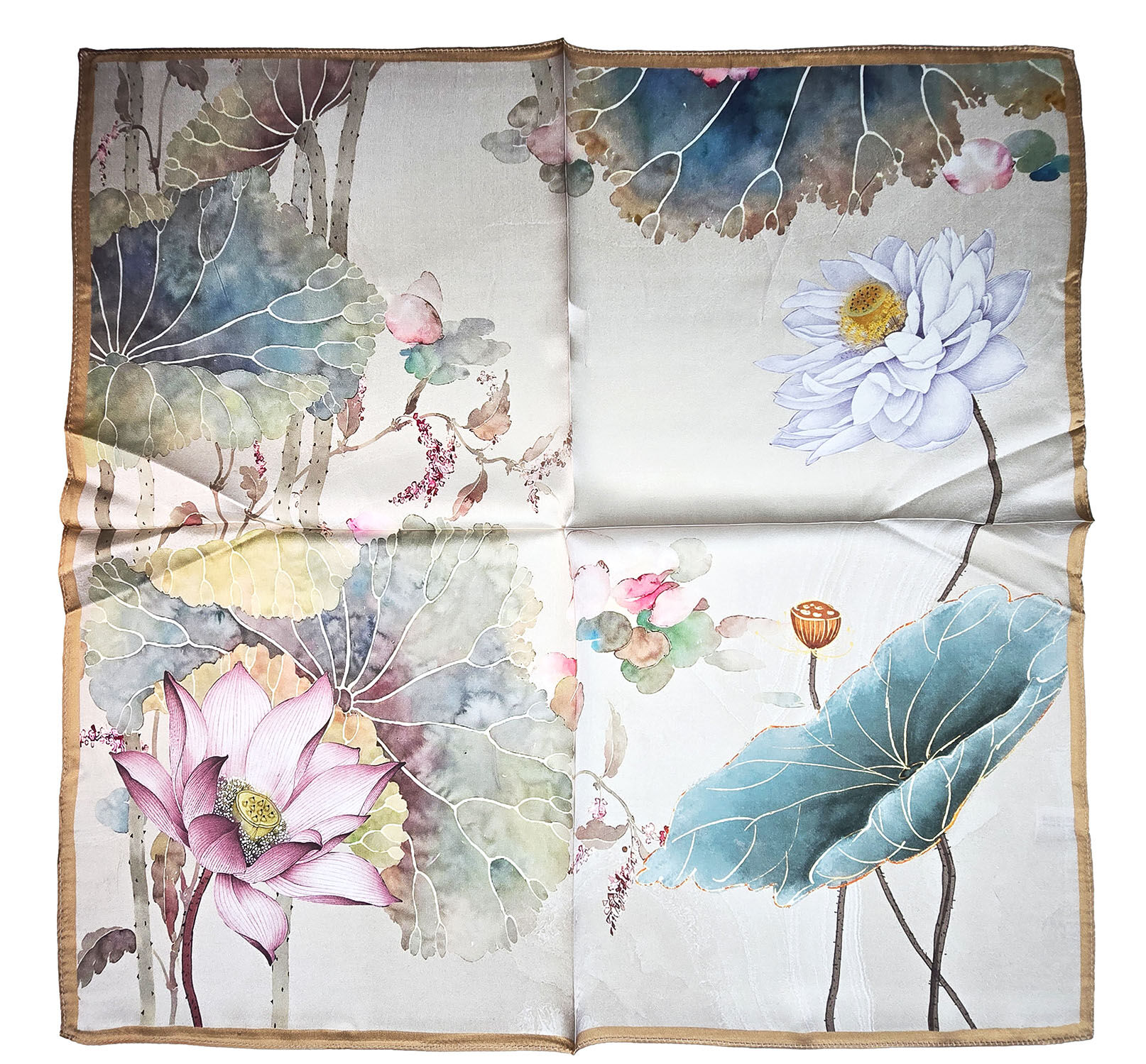 Seidenhalstuch Lotus Damen Nickituch 100% Seide Beige Bunt