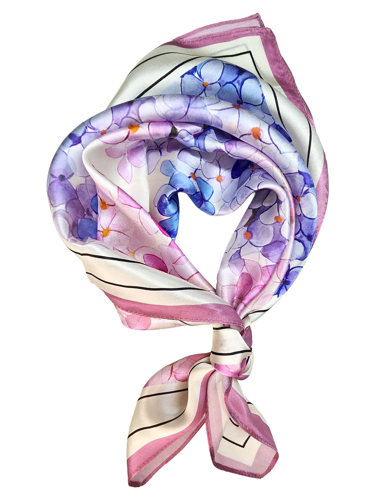 Seidenhalstuch Hortensia Damen Nickituch 100% Seide Pink-Blau