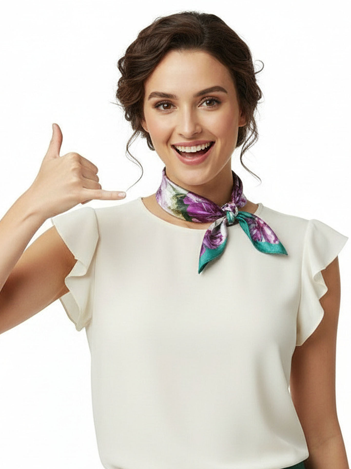 Seidenhalstuch Irisgarten Damen Nickituch 100% Seide Violett-Grün