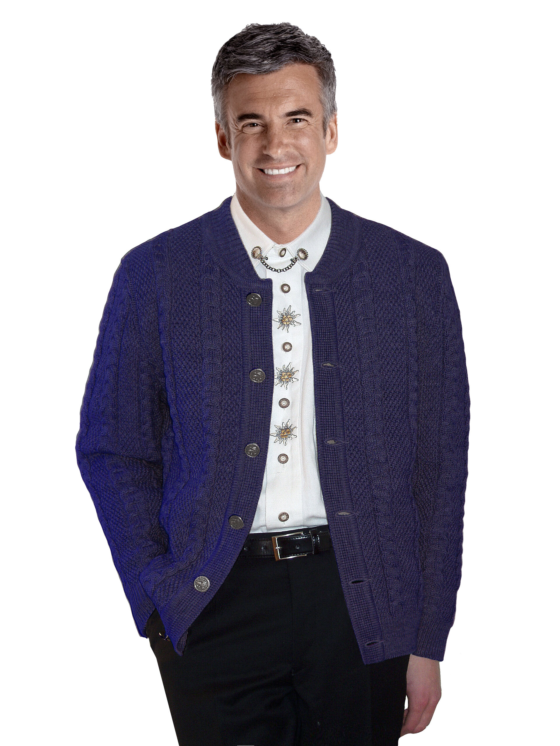 PREMIUM Trachtenstrickjacke Herren 100% Schurwolle Trachtenjanker Blau Marine PREMIUM Trachtenstrickjacke Herren 100% Schurwolle Trachtenjanker Blau Marine