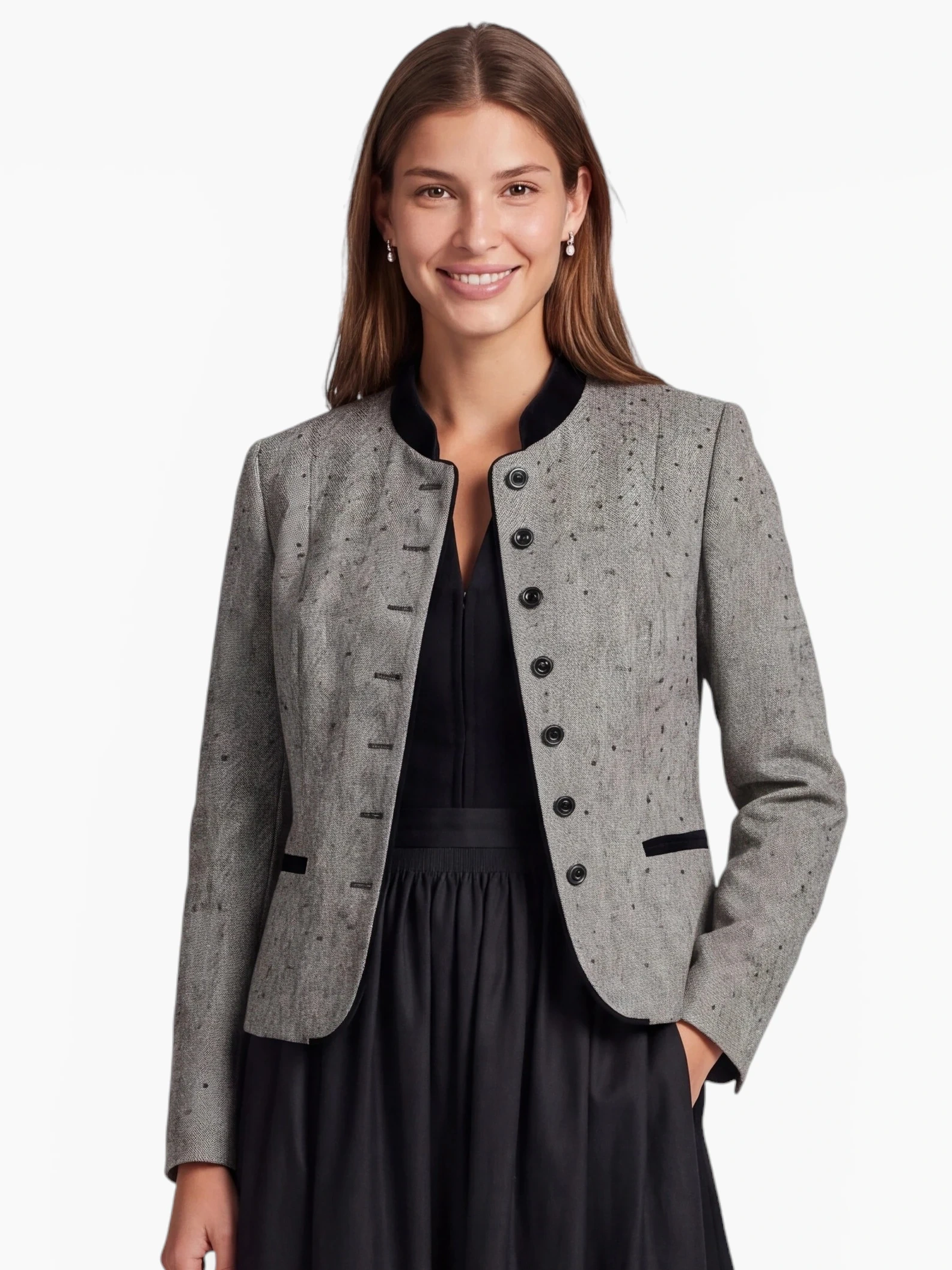 Damen Trachtenblazer Tessa Beige/Braun mit Fischgratmuster