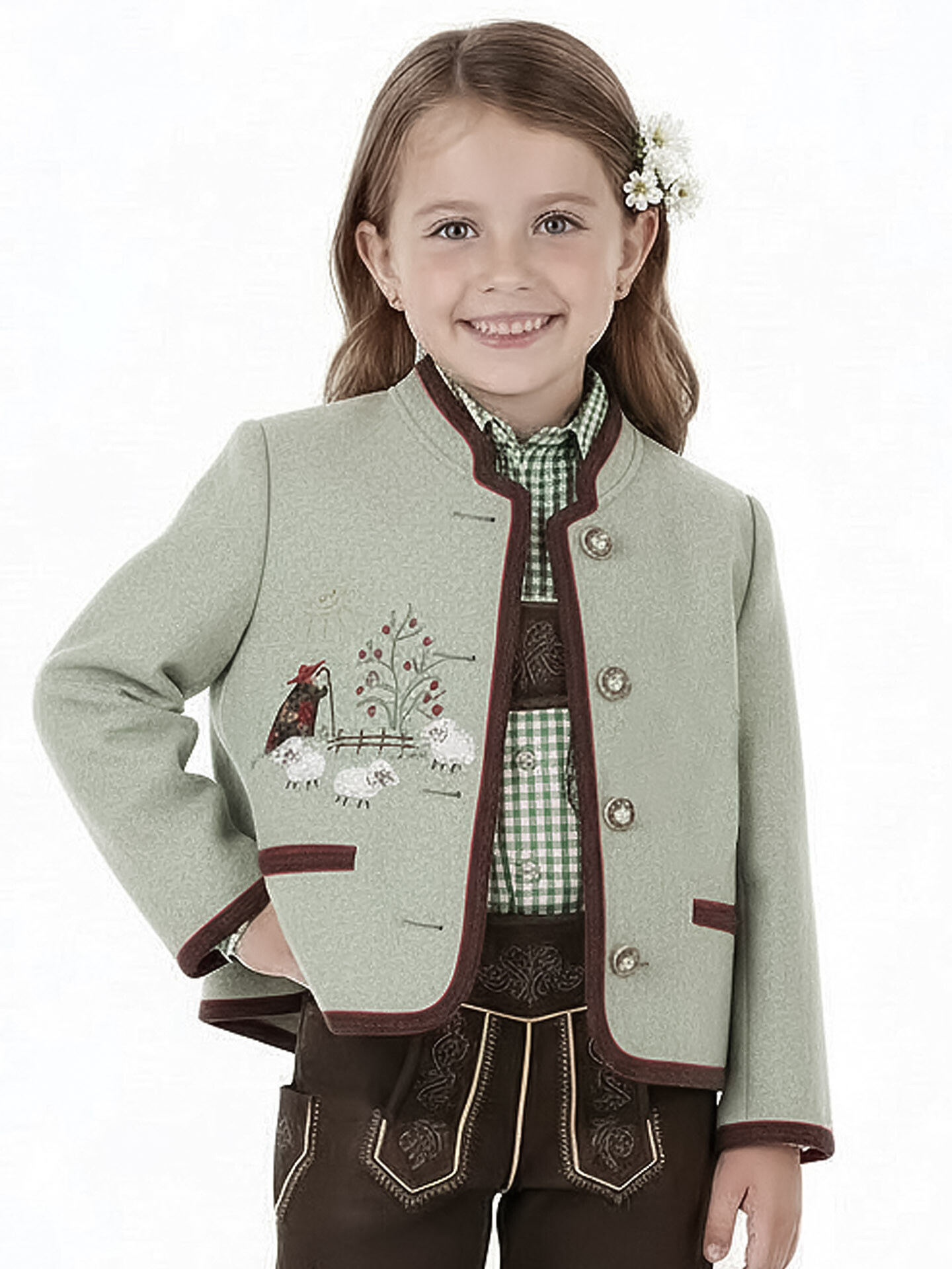 Trachtenjacke Mädchen Madl 100% Merinowolle Pastell Grün Beige