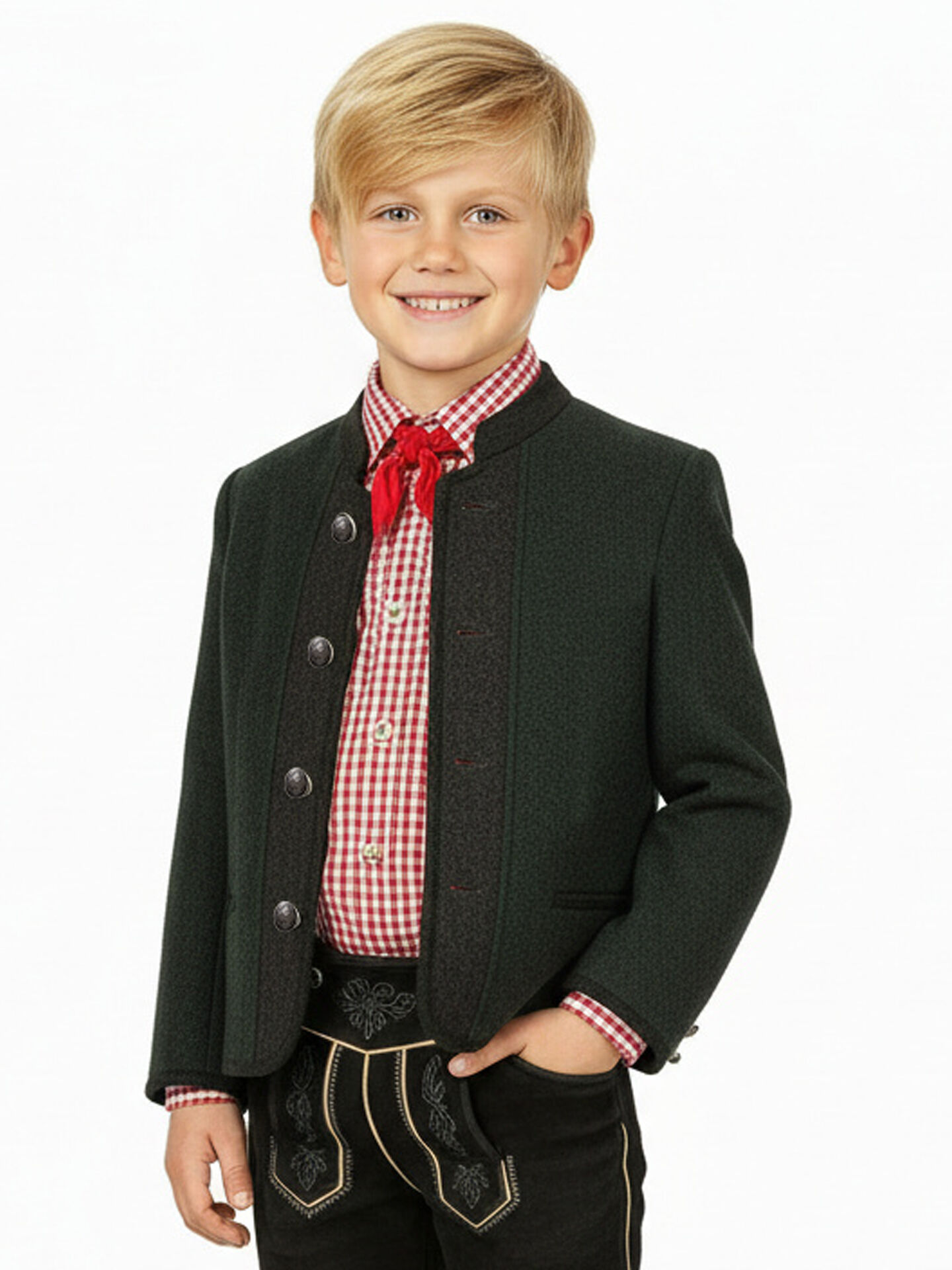 Trachtenjacke Jungen/Buben 100% Merinowolle Dunkelgrün-Anthra