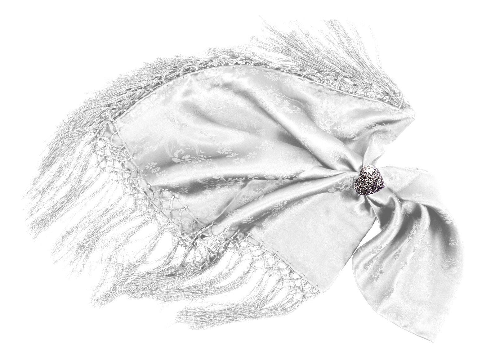 Trachtentuch Dirndltuch Seidentuch 100% Seide Silk Scarf Weiß