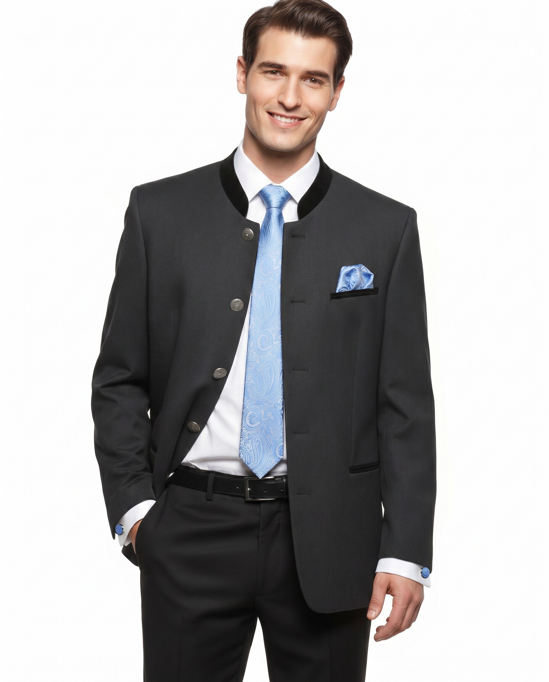 Trachtenkrawatte Paisley 100% Seide 3-tlg. Set festlich + Einstecktuch + Manschettenknöpfen