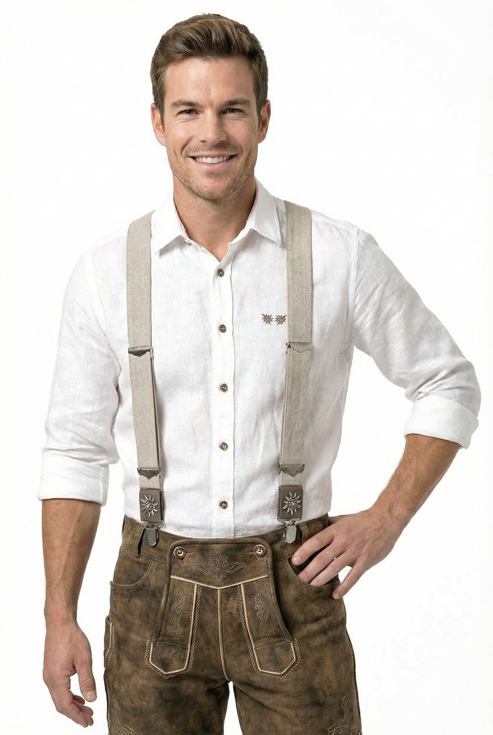 Hosenträger Jagdmotiv Beige-Braun