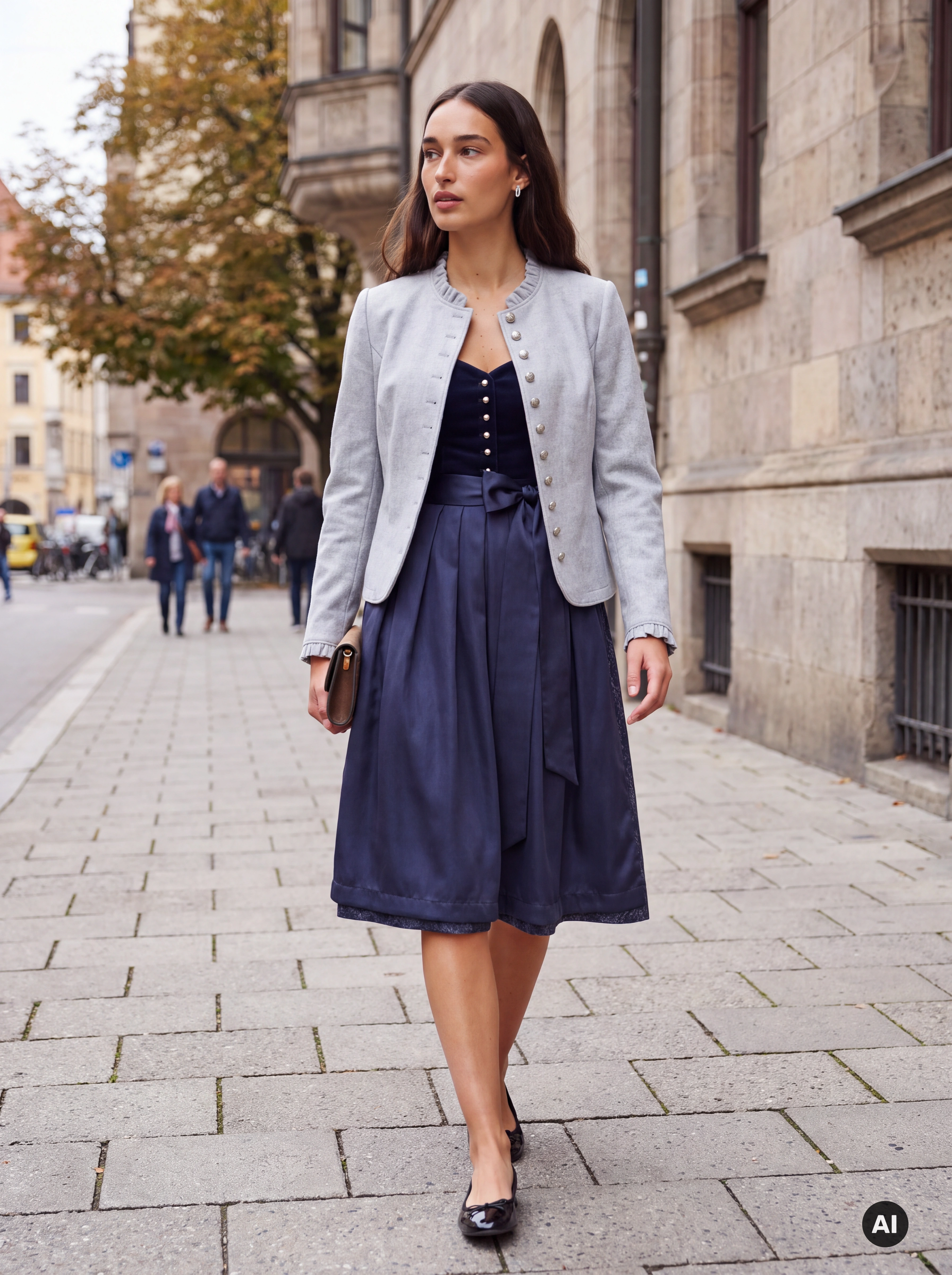 Dirndl-Jacke Lotte hellgrau mit Rüschen – Stretch