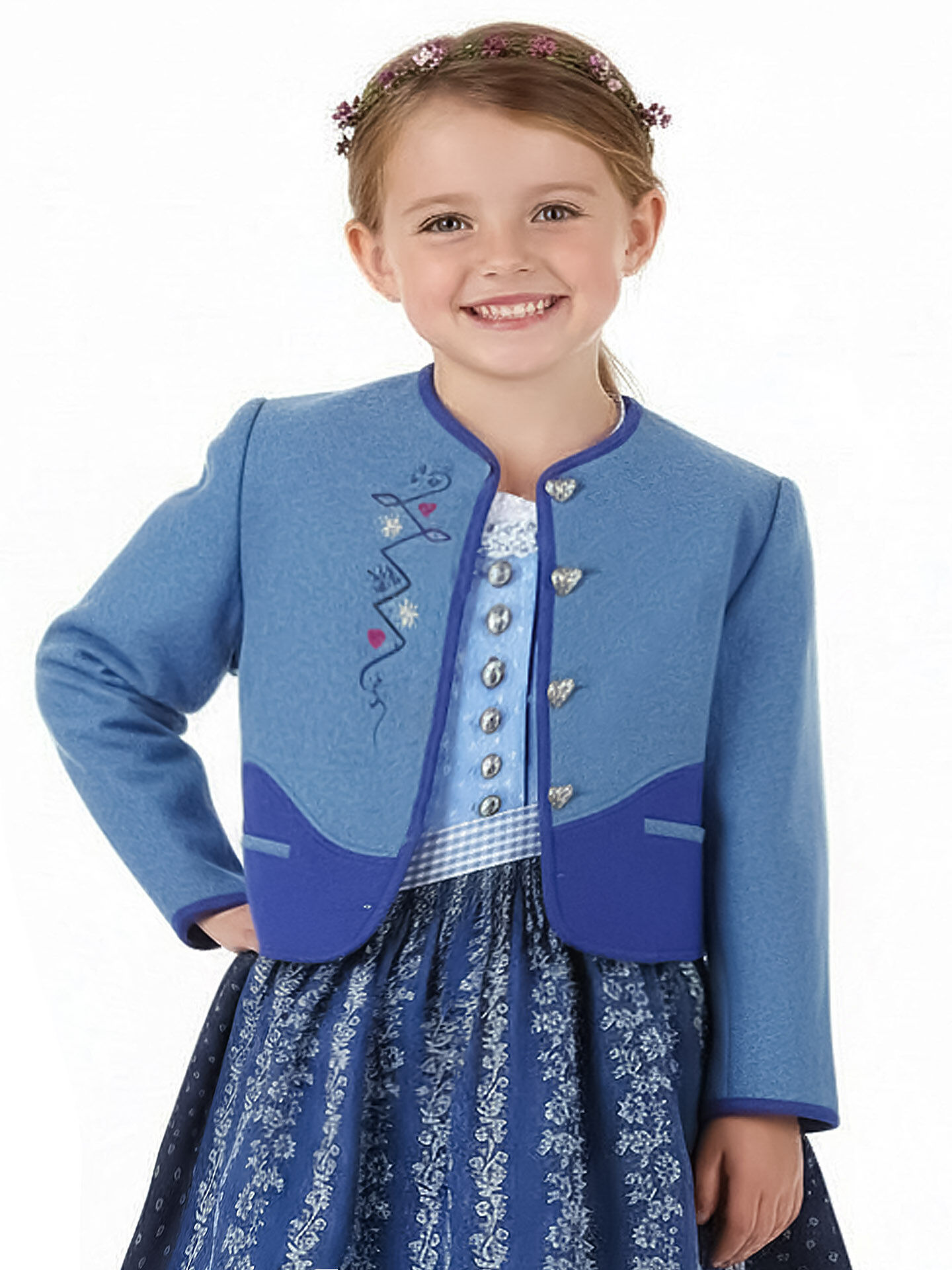 Trachtenjacke Mädchen Madl 100% Merinowolle Blau-Royal
