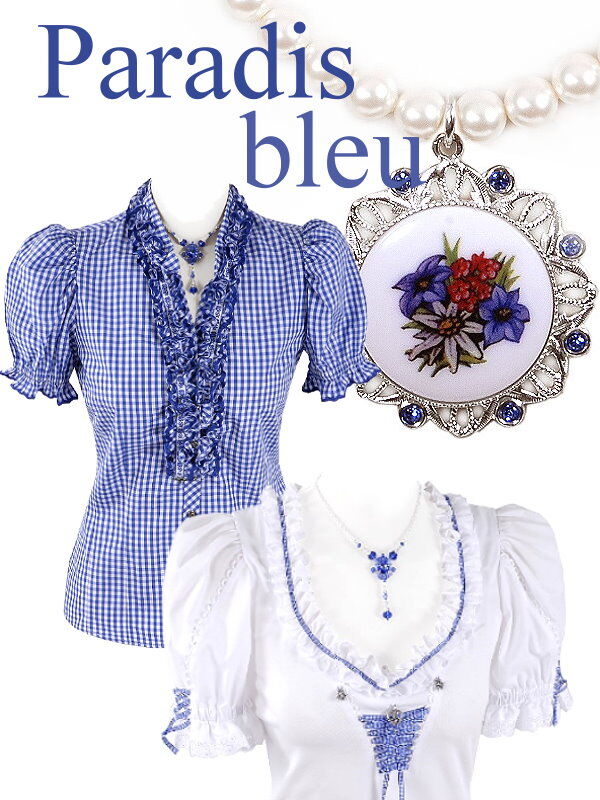 Trachtenshirt-Trachtenbluse mit Rüschen blau