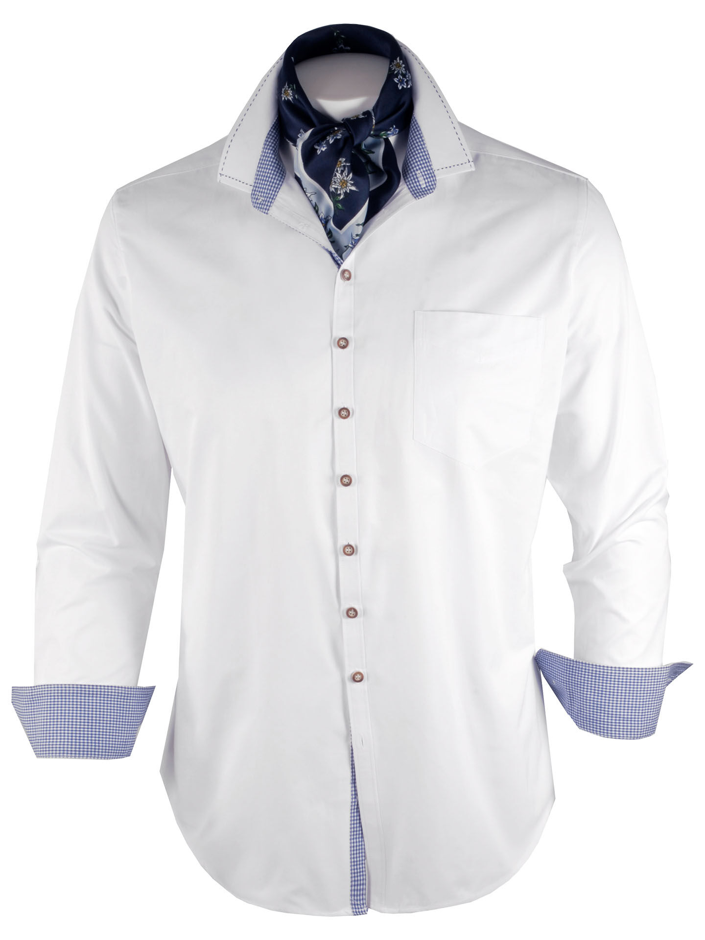 Trachtenhemd Weiß/Blau SLIMFIT mit Karo  Trachtenhemd Weiß/Blau SLIMFIT mit Karo