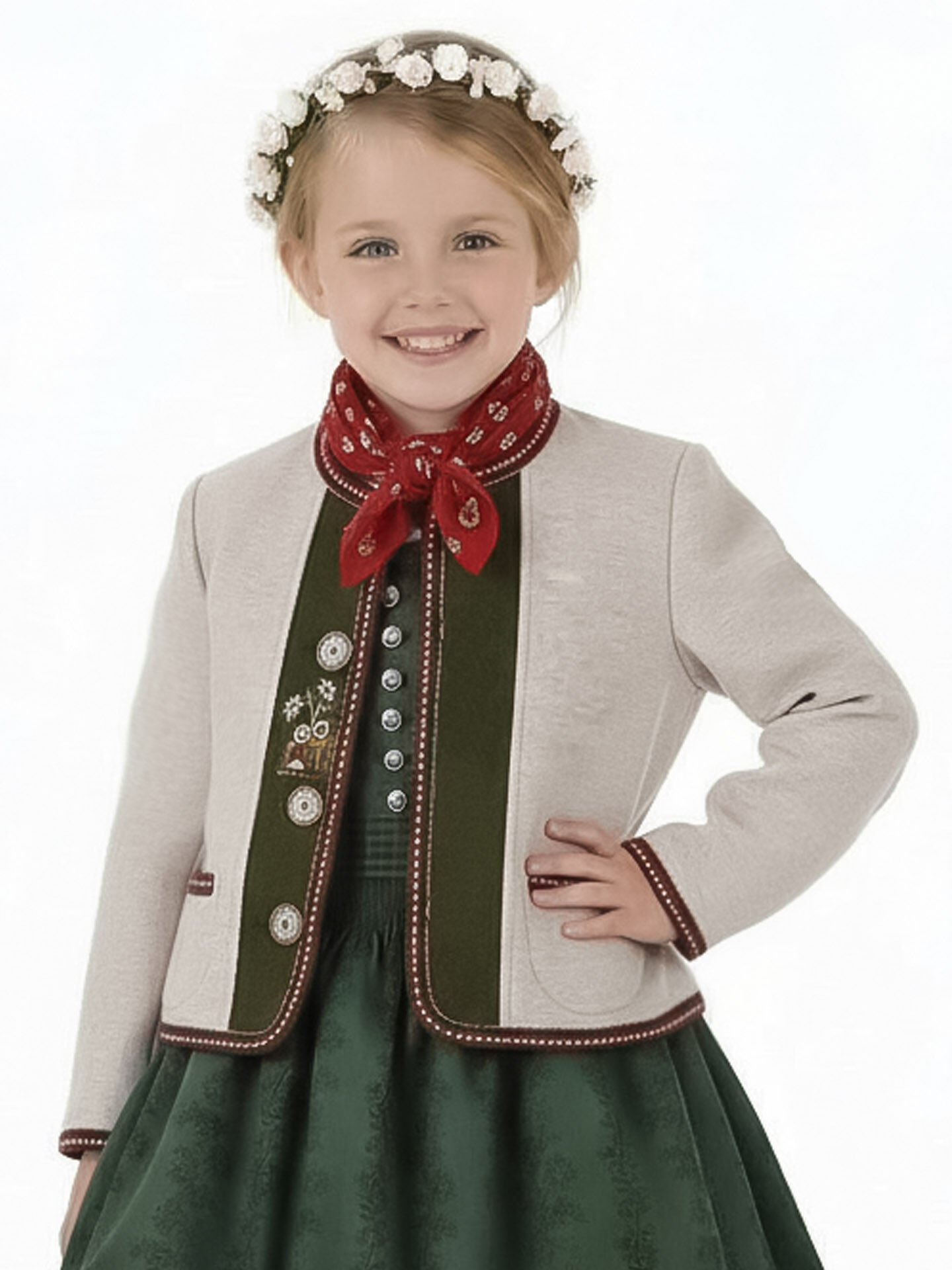 Trachtenjacke Mädchen Madl 100% Merinowolle Natur-Grün