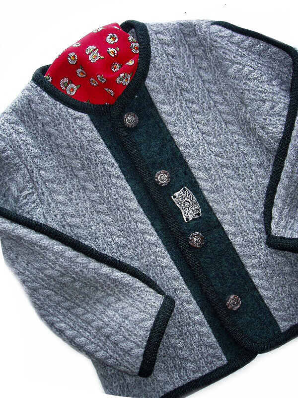 Trachtenstrickjacke Jungen/Buben 100% Merinowolle Hellgrau