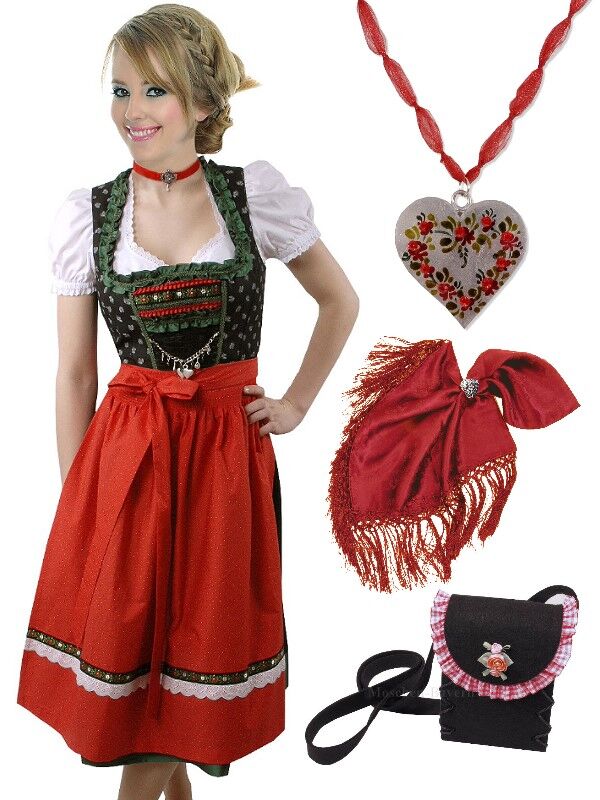 Fröhliches Midi-Dirndl - kurzes Wiesn-Dirndl zum Oktoberfest geblümt Schwarz-Rot Fröhliches Midi-Dirndl - kurzes Wiesn-Dirndl zum Oktoberfest geblümt Schwarz-Rot