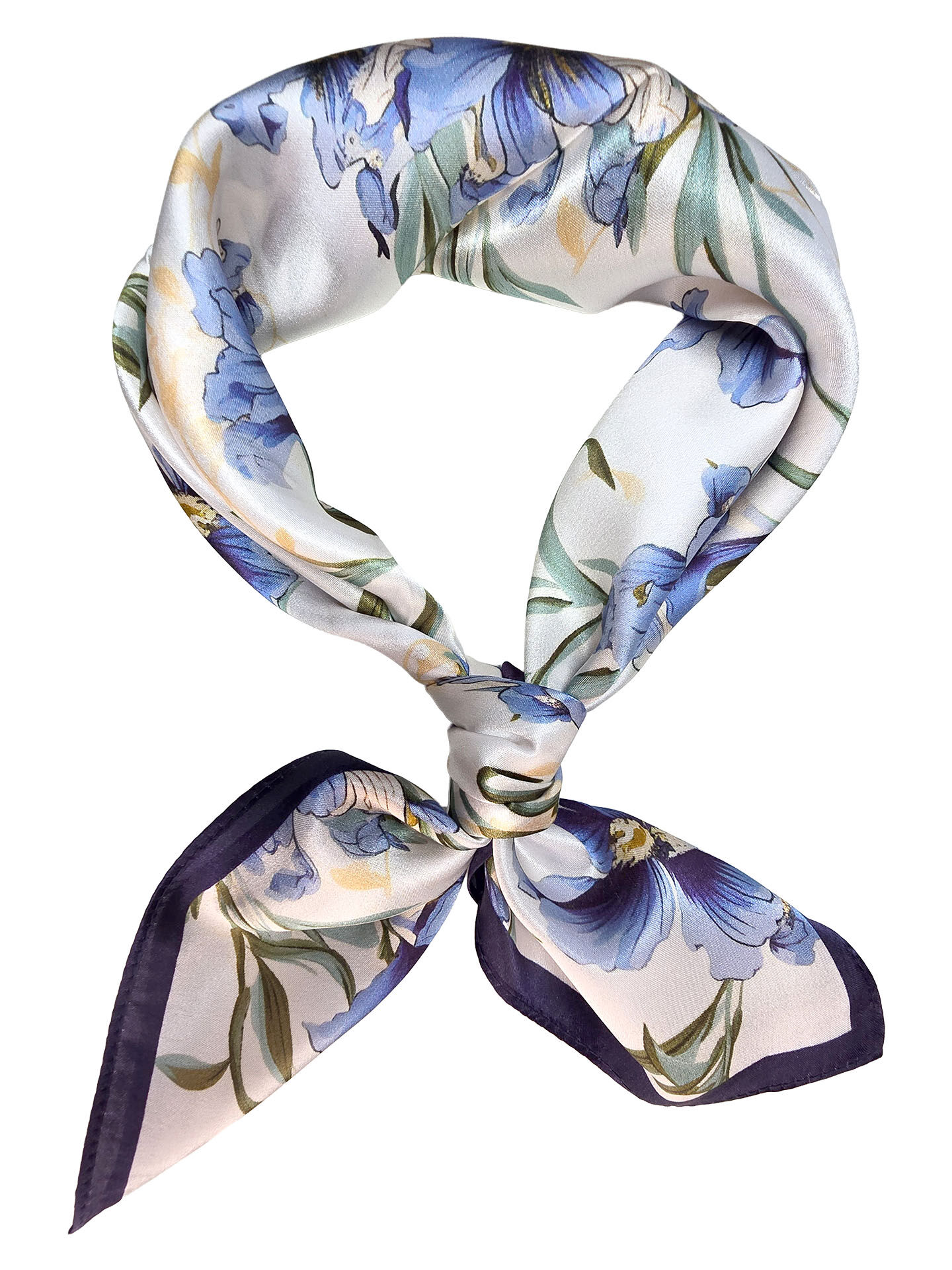 Seidenhalstuch Iris Damen Nickituch 100% Seide Hellblau-Marine