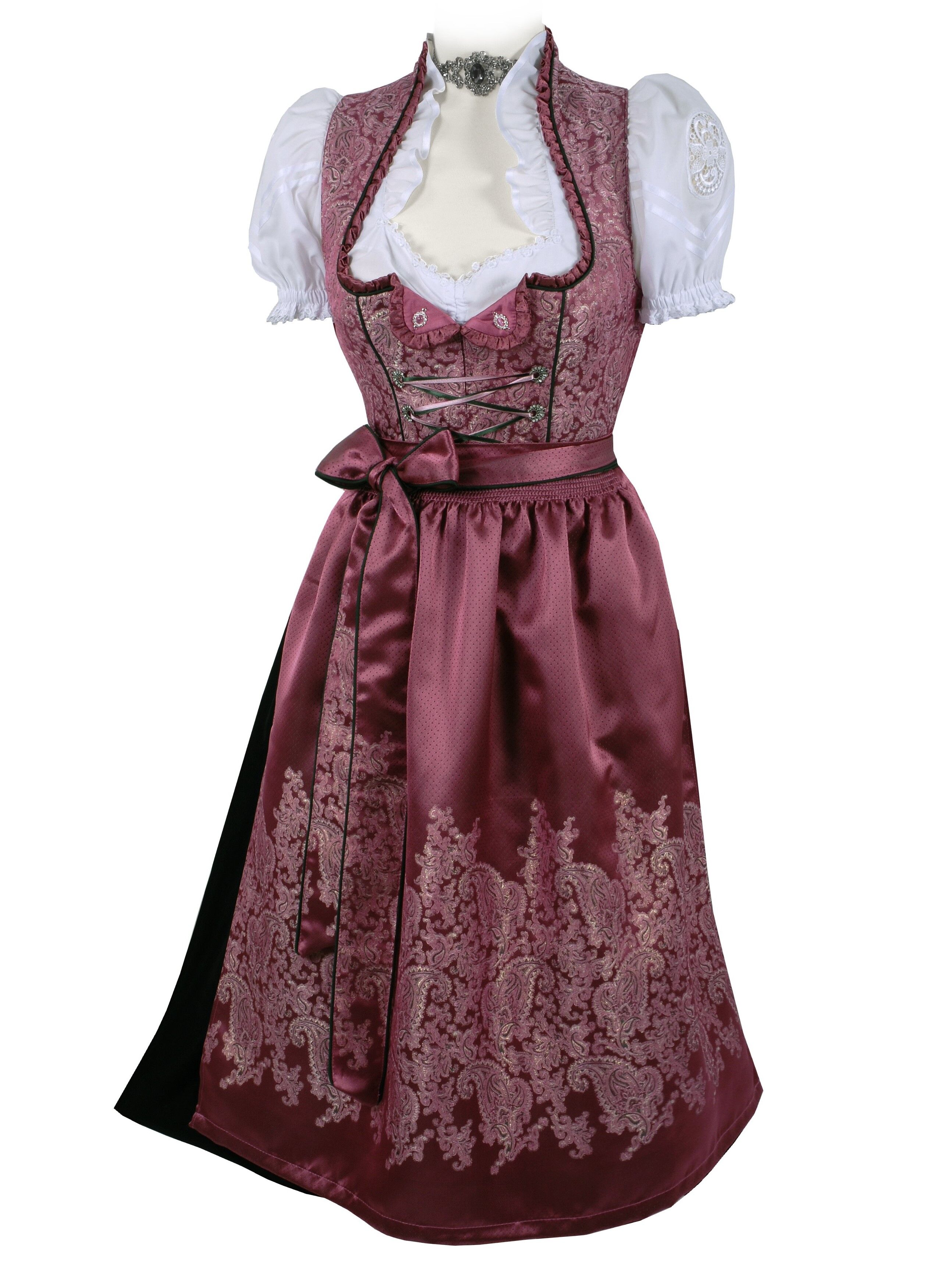 Festliches Midi-Dirndl - kurzes Dirndl mit edler Satinschürze Altrosa Festliches Midi-Dirndl - kurzes Dirndl mit edler Satinschürze Altrosa