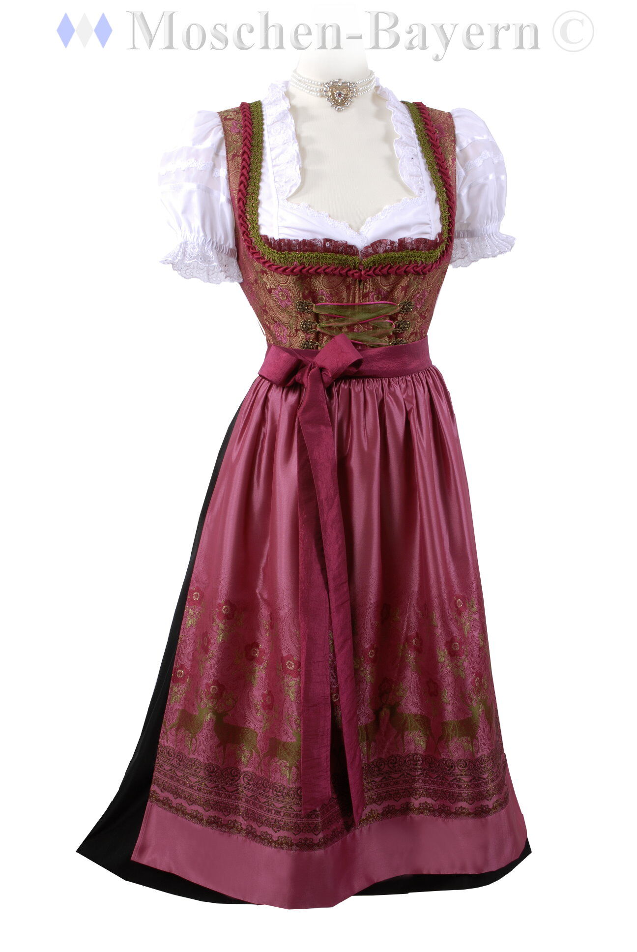 Festliches Midi-Dirndl - kurzes Dirndl + edle Satinschürze Rot Bordeauxe Grün Festliches Midi-Dirndl - kurzes Dirndl + edle Satinschürze Rot Bordeauxe Grün