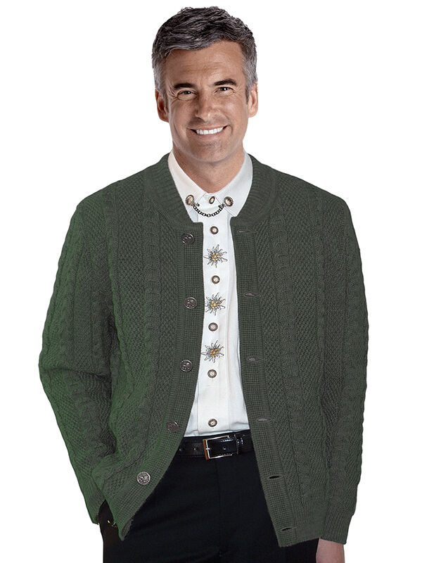 PREMIUM Trachtenstrickjacke Herren 100% Schurwolle Trachtenjanker Jagd Oliv + Loden PREMIUM Trachtenstrickjacke Herren 100% Schurwolle Trachtenjanker Jagd Oliv + Loden