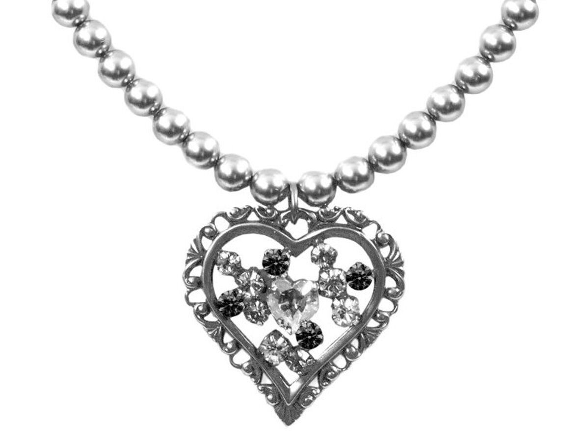 Premium Trachtenkette Perlenkette Herz Swarovski Elements