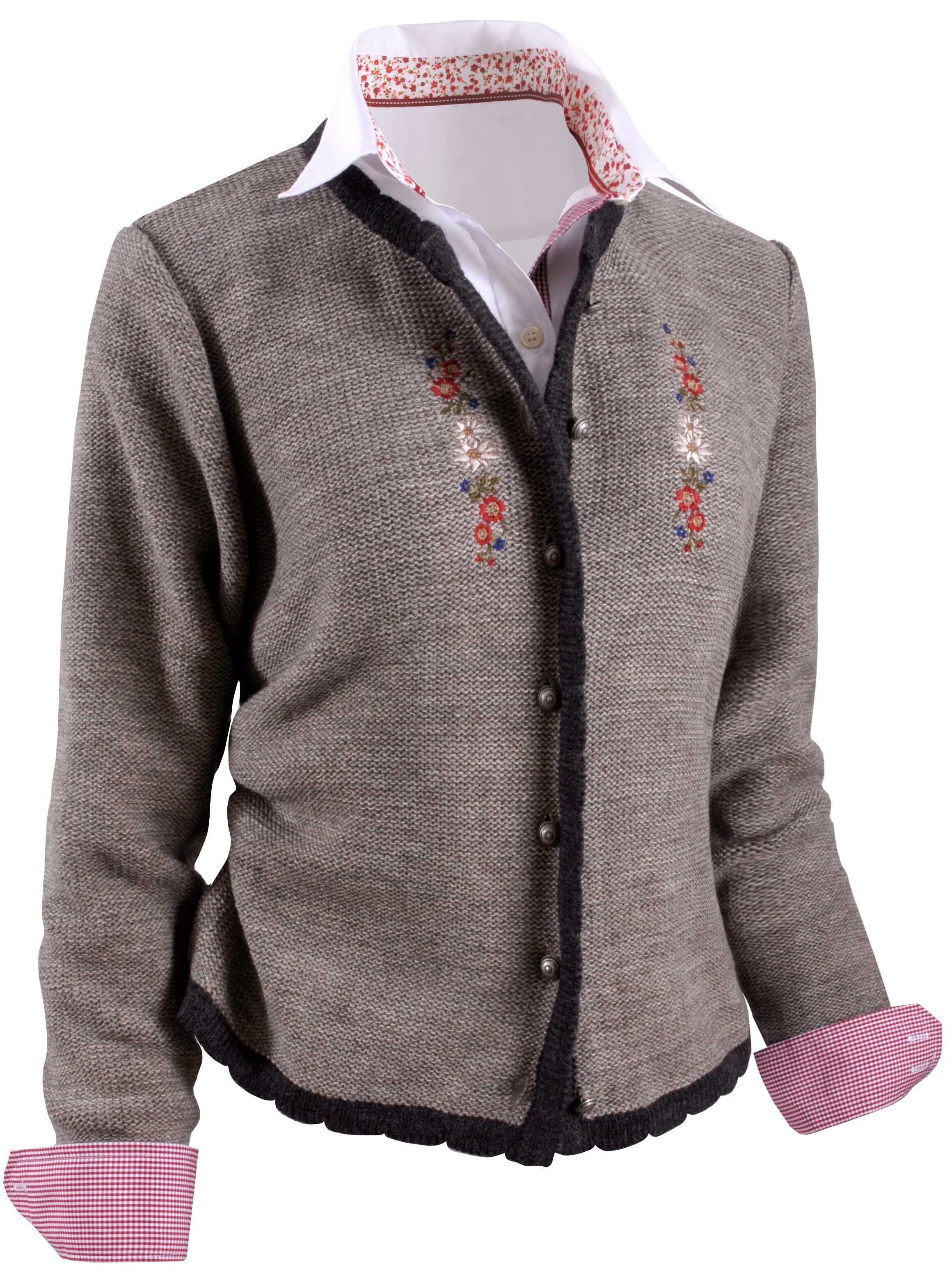 Trachtenstrickjacke Damen Dirndljacke Edelweiß-Stickerei Beige-Braun Trachtenstrickjacke Damen Dirndljacke Edelweiß-Stickerei Beige-Braun