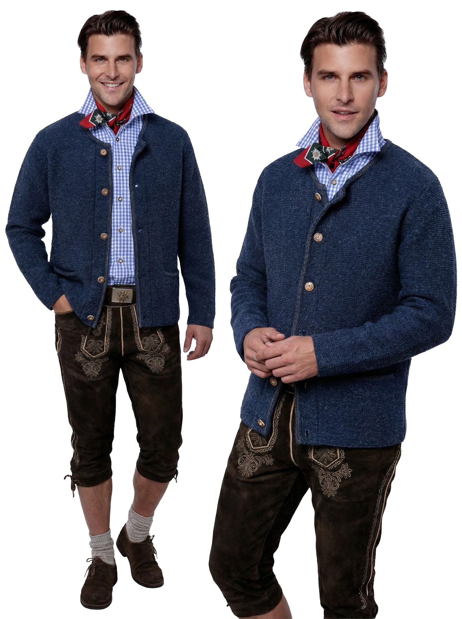 Trachtenstrickjacke Herren Links-Links  Trachtenjanker Blau