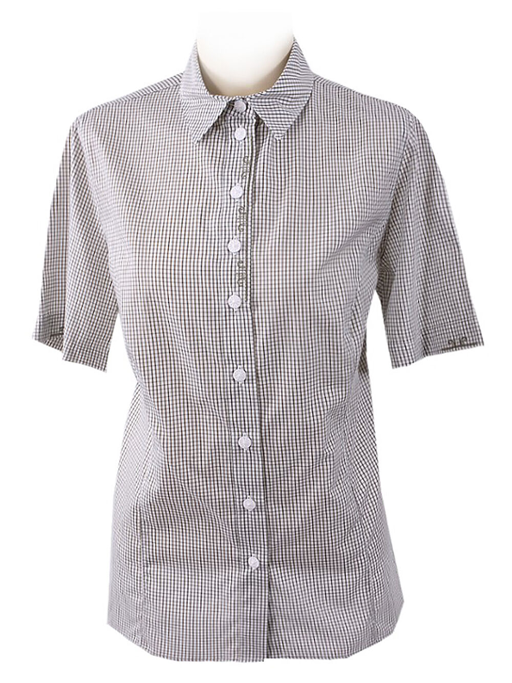 Trachtenbluse Damen kariert Kurzarm lang zur Jeans Beige Trachtenbluse Damen kariert Kurzarm lang zur Jeans Beige