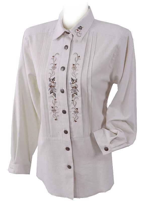 Trachtenbluse Damen Langarm Jagd-Stil Stickerei Beige Trachtenbluse Damen Langarm Jagd-Stil Stickerei Beige
