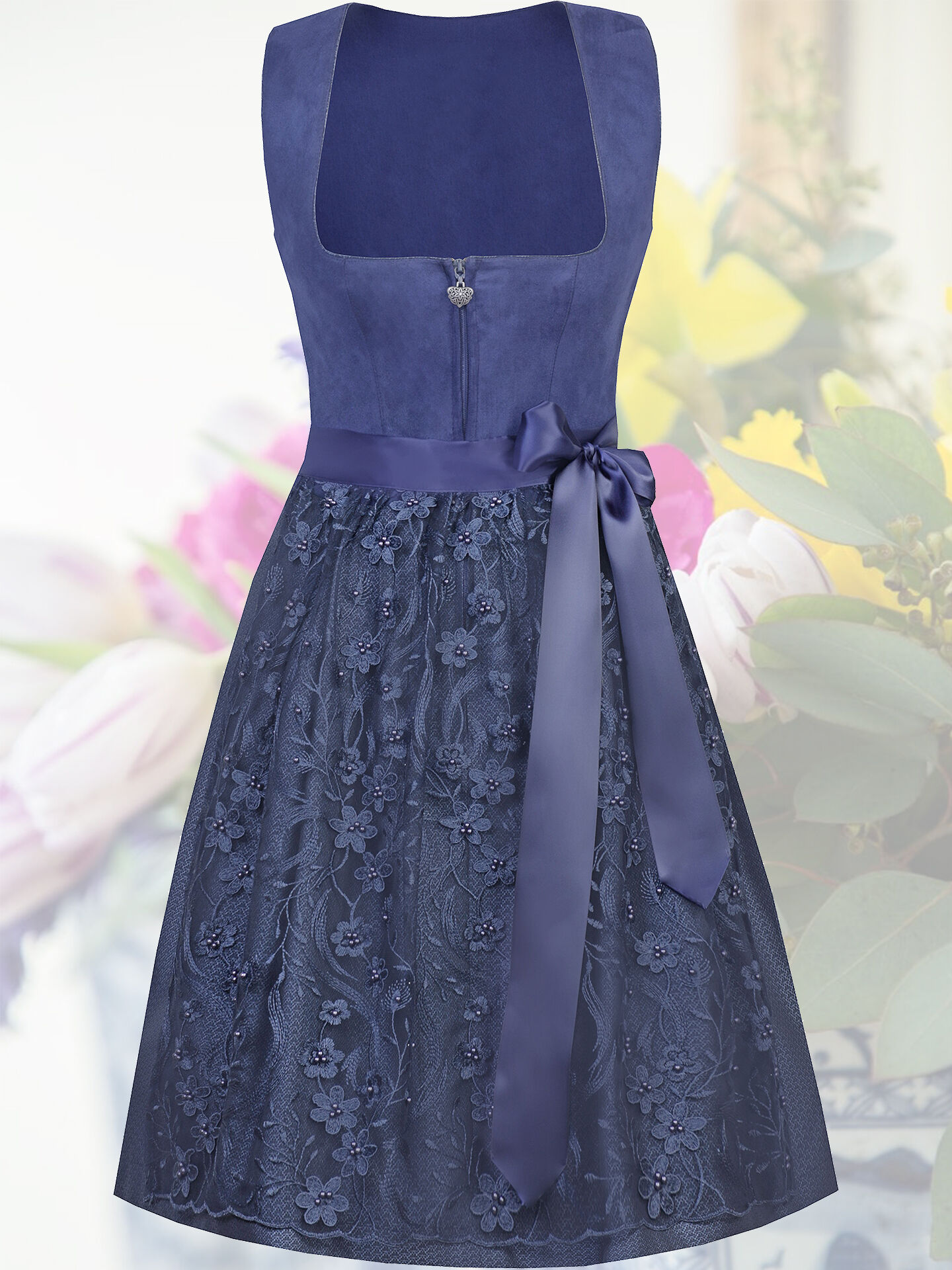 Festliches Samtdirndl - edle Spitzenschürze Blau-Marine Festliches Samtdirndl - edle Spitzenschürze Blau-Marine