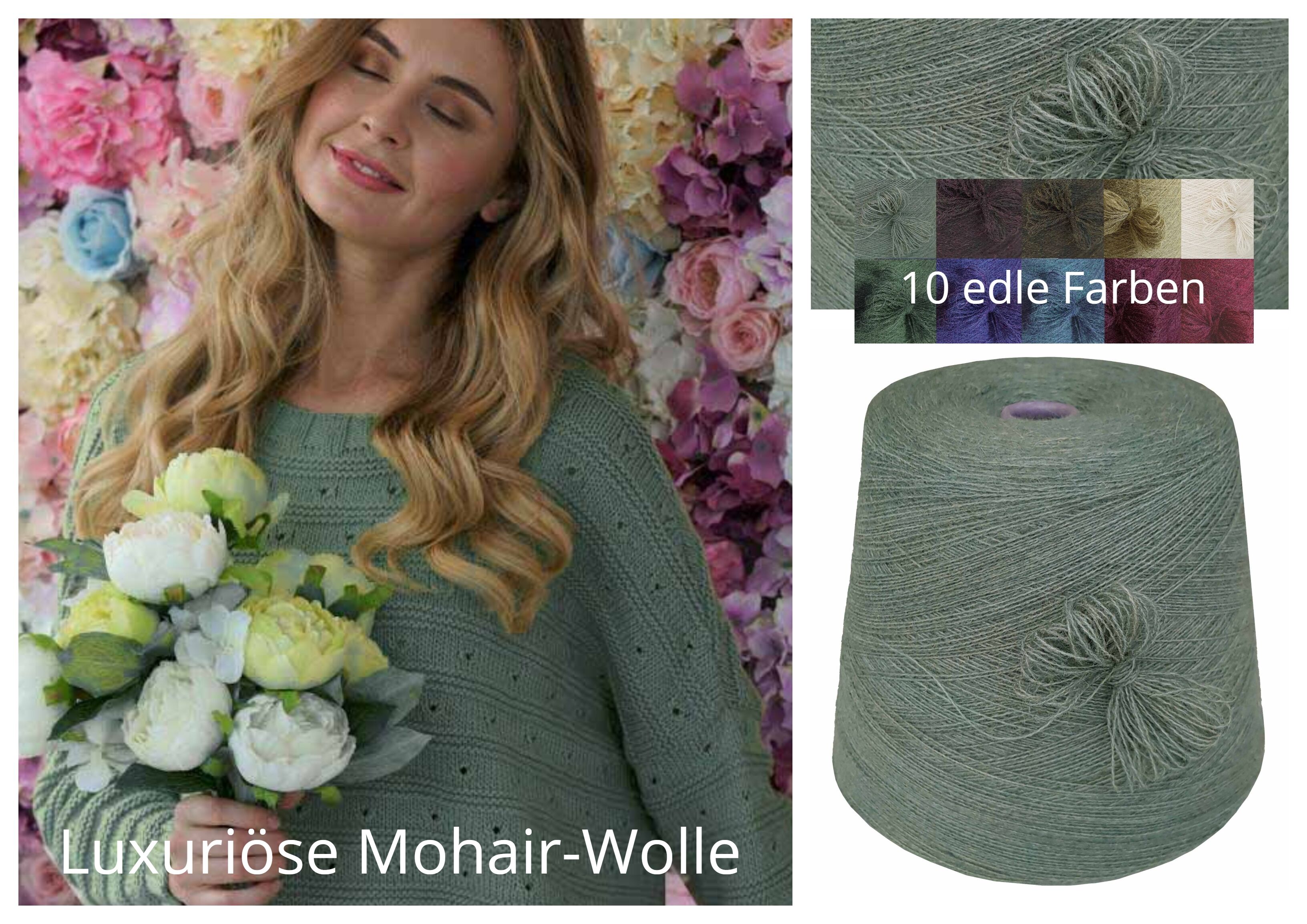 PREMIUM MOHAIR/SCHURWOLLE/Mix - STRICKWOLLE - 1 Konen/800 Gramm Grün Distel PREMIUM MOHAIR/SCHURWOLLE/Mix - STRICKWOLLE - 1 Konen/800 Gramm Grün Distel
