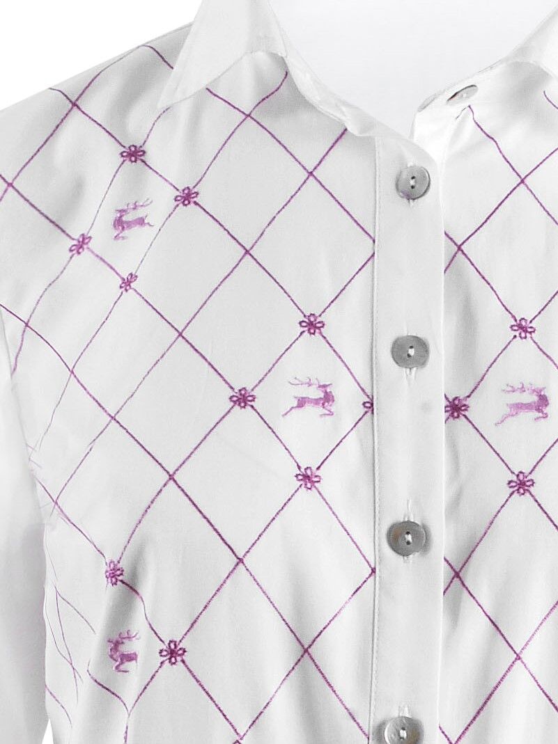 Premium Trachtenbluse Damen Langarm Hirsch-Stickerei Weiß-Pink Premium Trachtenbluse Damen Langarm Hirsch-Stickerei Weiß-Pink