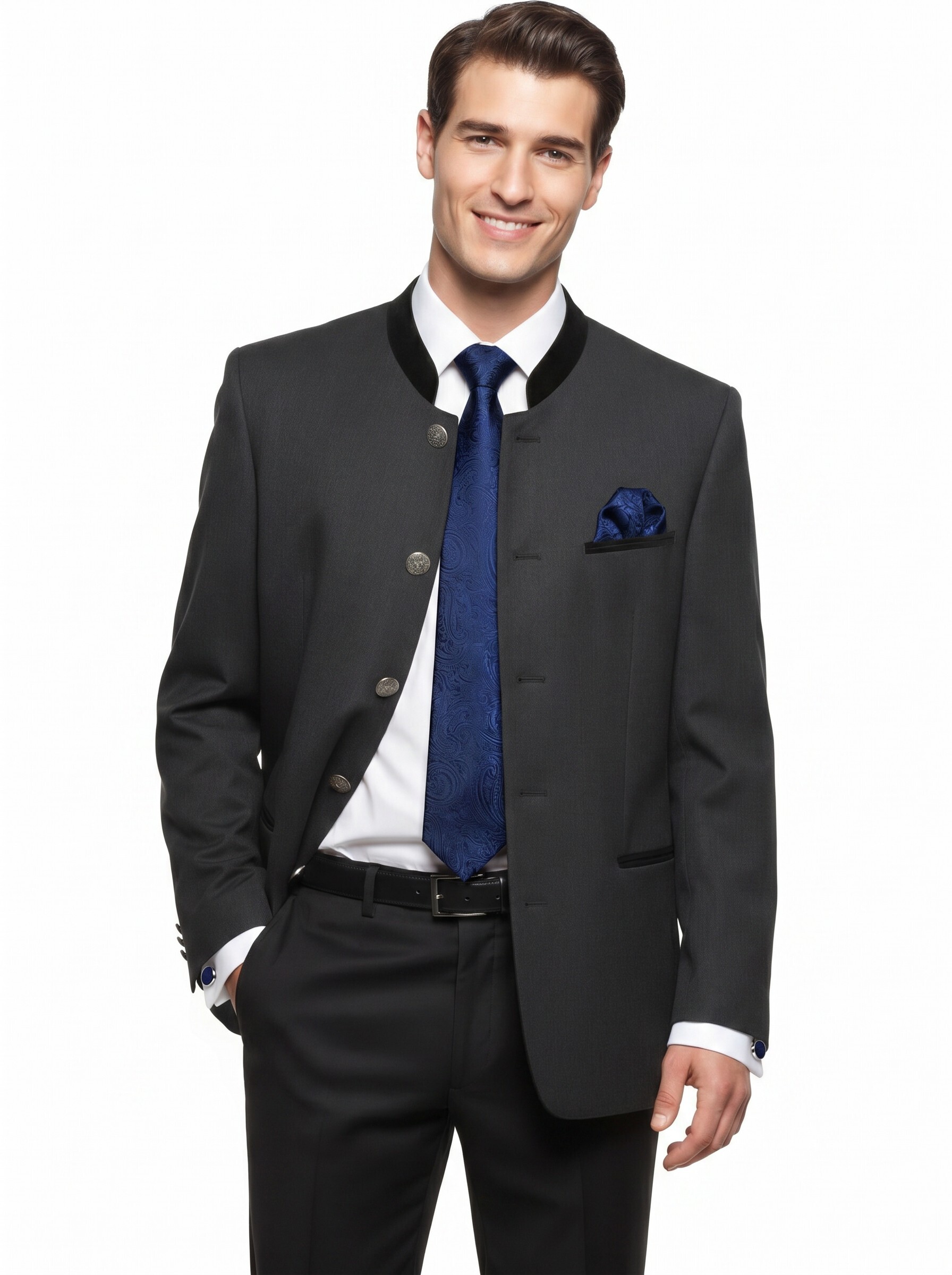 Trachtenkrawatte Paisley 100% Seide 3-tlg. Set festlich + Einstecktuch + Manschettenknöpfen