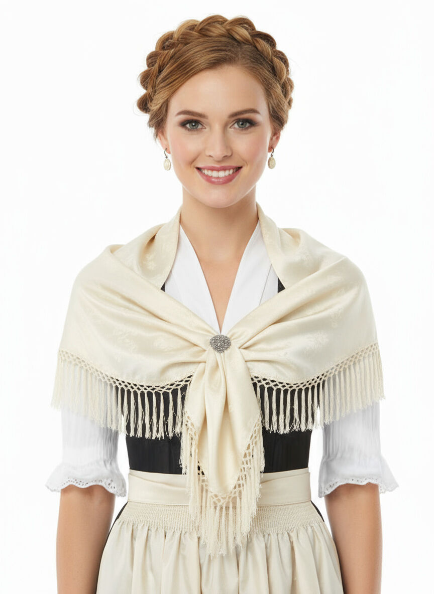 Trachtentuch Dirndltuch Seidentuch 100% Seide Creme