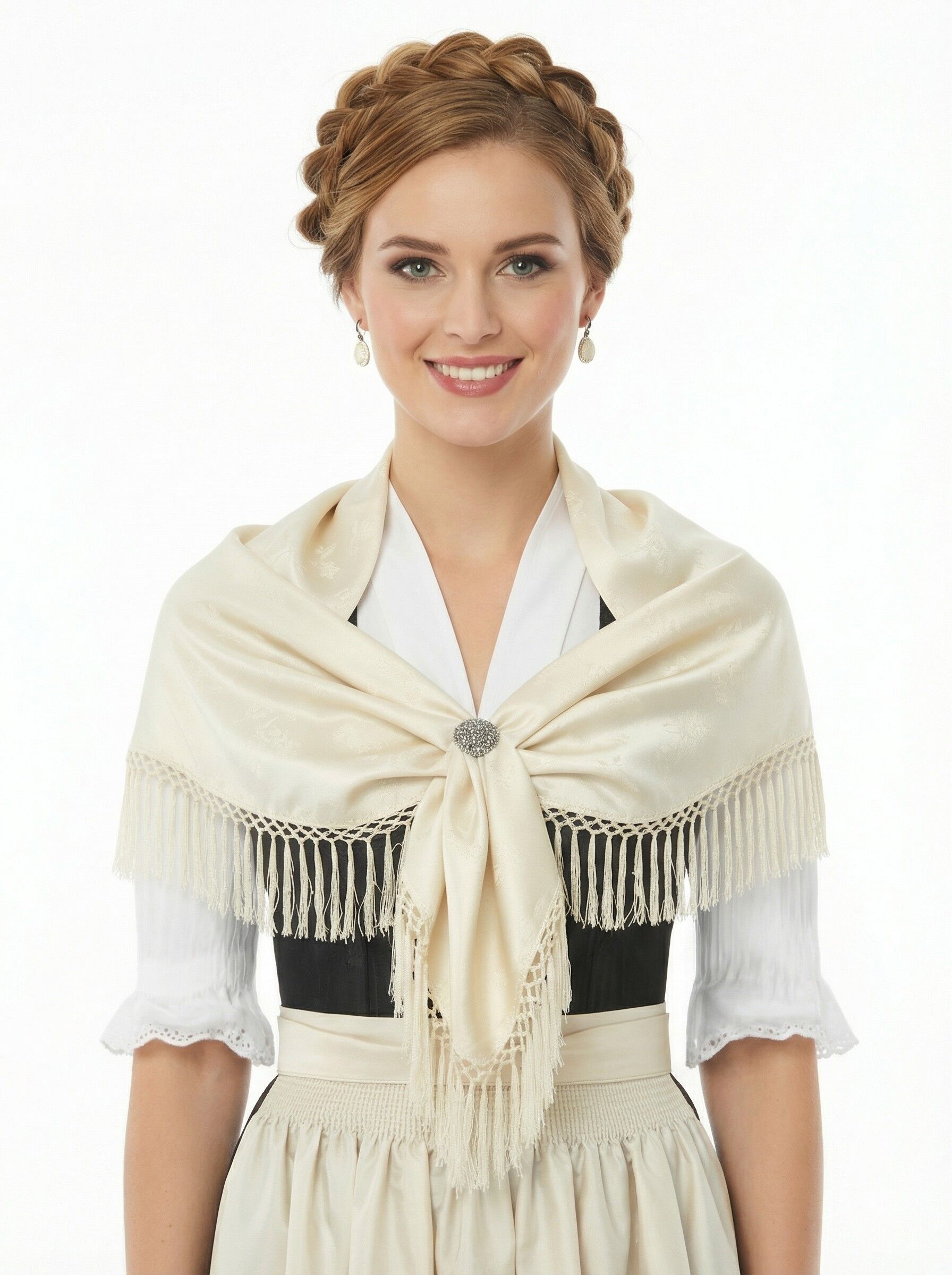 Trachtentuch Dirndltuch Seidentuch 100% Seide Creme