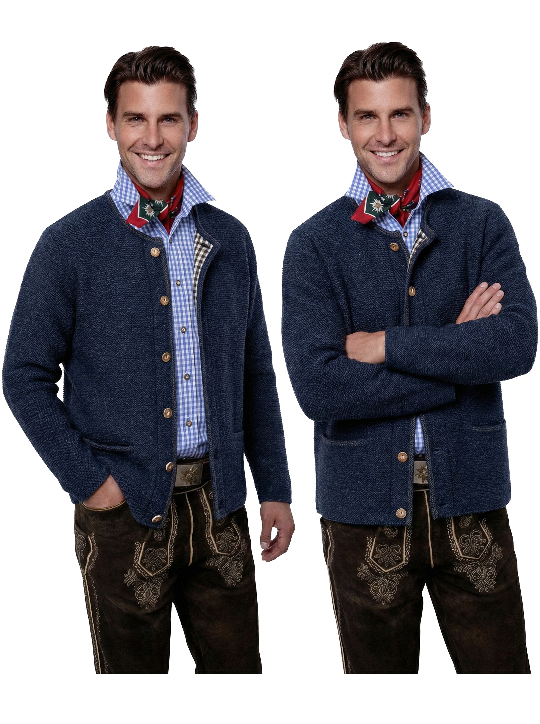 Trachtenstrickjacke Herren Links-Links  Trachtenjanker Blau