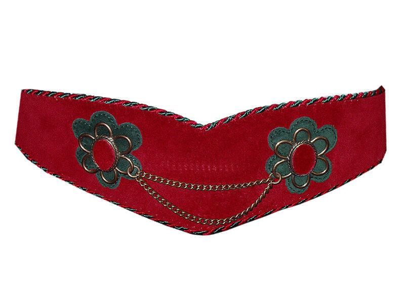 Trachtengürtel Leder Blüten Rot-Grün  (D)   Trachtengürtel Leder Blüten Rot-Grün  (D)