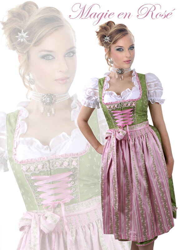 PREMIUM Designer-Dirndl Festtagsdirndl - festliches Midi-Dirndl Grün-Rosa PREMIUM Designer-Dirndl Festtagsdirndl - festliches Midi-Dirndl Grün-Rosa