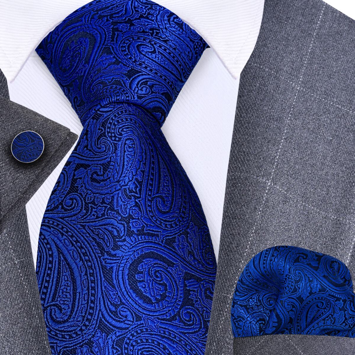 Trachtenkrawatte Paisley 100% Seide 3-tlg. Set festlich + Einstecktuch + Manschettenknöpfen
