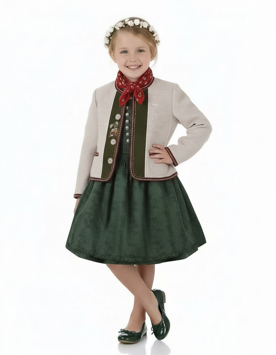 Trachtenjacke Mädchen Madl 100% Merinowolle Natur-Grün