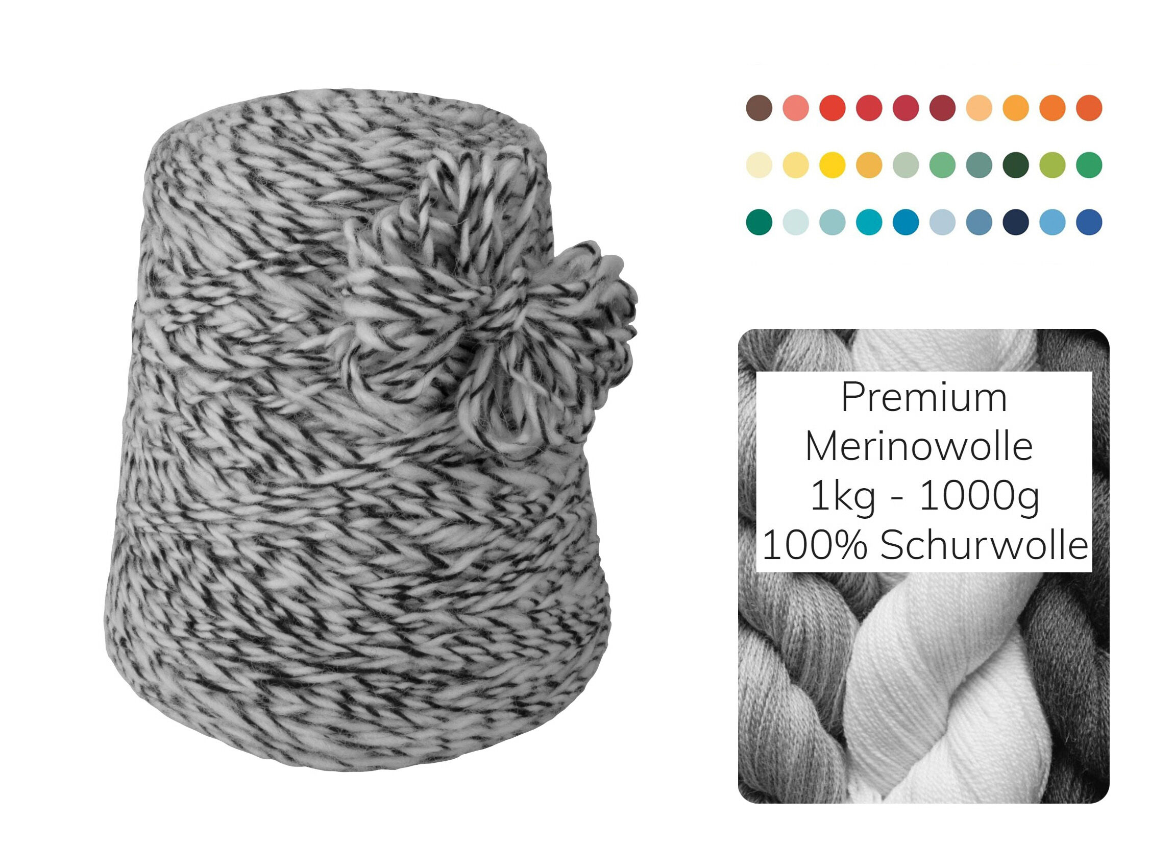 MEGA DICKE STRICKWOLLE - SCHURWOLLE-TWEED - 1 KG Konen/1000 Gramm  Natur-Schwarz MEGA DICKE STRICKWOLLE - SCHURWOLLE-TWEED - 1 KG Konen/1000 Gramm  Natur-Schwarz