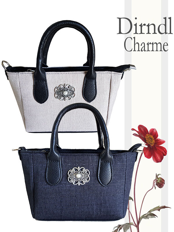 Trachtentasche-Dirndltasche-Damen-Damentasche-Hänkeltasche-Abendtasche-Umhängetasche-Broscherl-Beige-Schwarz-front Trachtentasche-Dirndltasche-Damen-Damentasche-Hänkeltasche-Abendtasche-Umhängetasche-Broscherl-Beige-Schwarz-front