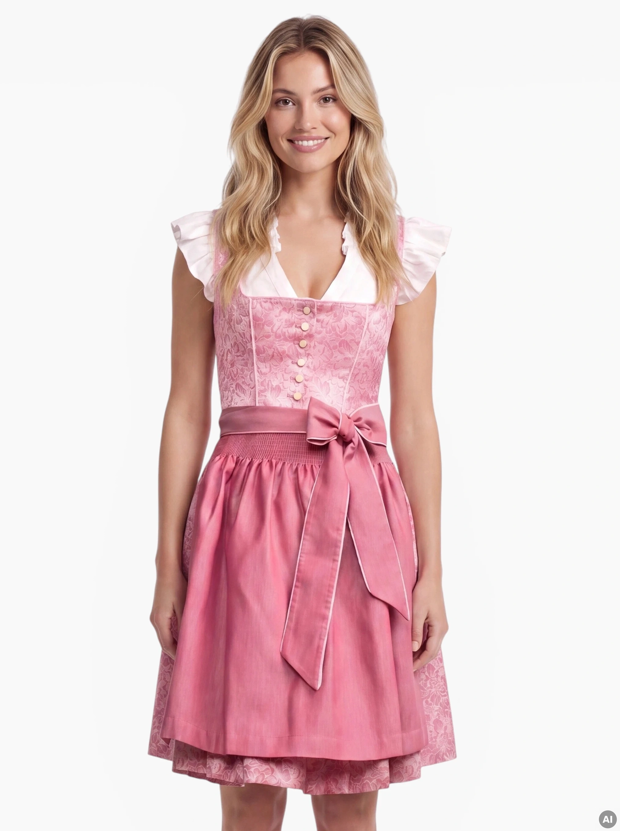 Mini-Dirndl Kaja Rosa 50 cm – florales Jacquardmuster