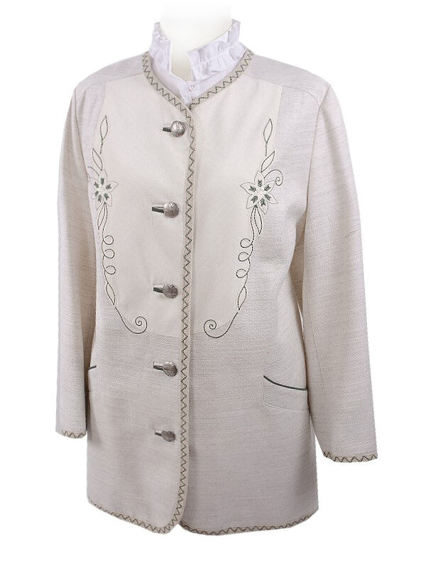 EXTRA LANGER Trachtenblazer Damen Gehrock Leinenblazer Edelweiß-Stickerei Creme EXTRA LANGER Trachtenblazer Damen Gehrock Leinenblazer Edelweiß-Stickerei Creme