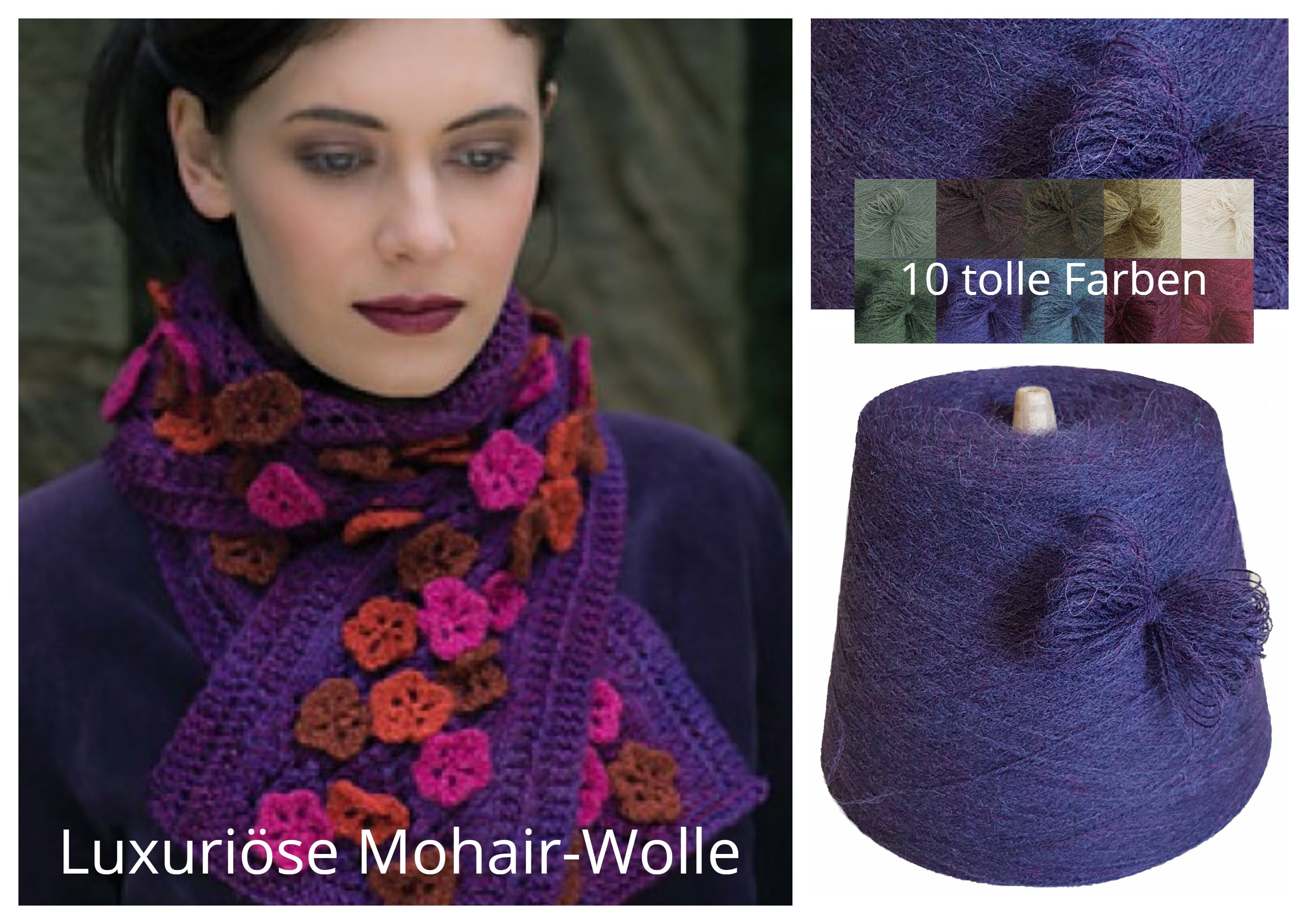 PREMIUM MOHAIR/SCHURWOLLE/Mix - STRICKWOLLE - 1 Konen/800 Gramm Violett-Blau