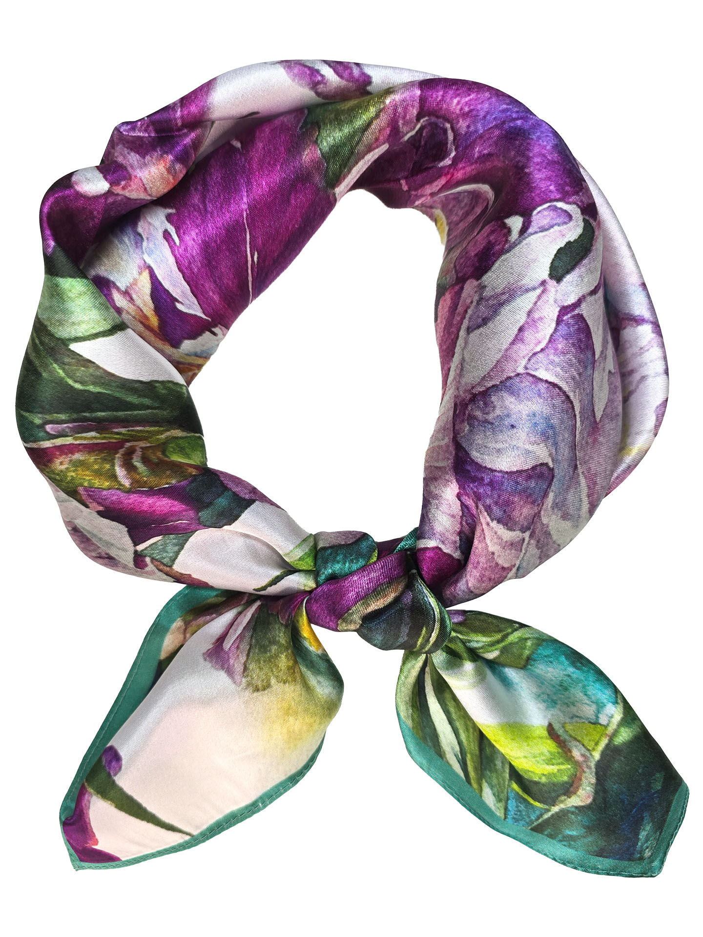 Seidenhalstuch Irisgarten Damen Nickituch 100% Seide Violett-Grün