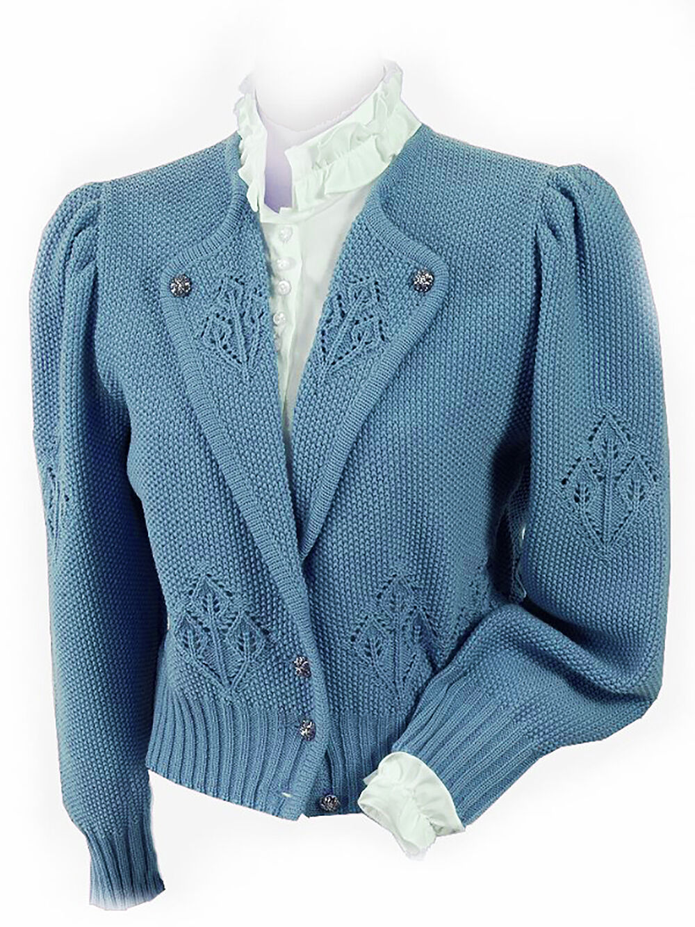 Trachtenstrickjacke Damen Dirndljacke MERINO SCHURWOLLE Blau Hellblau Trachtenstrickjacke Damen Dirndljacke MERINO SCHURWOLLE Blau Hellblau