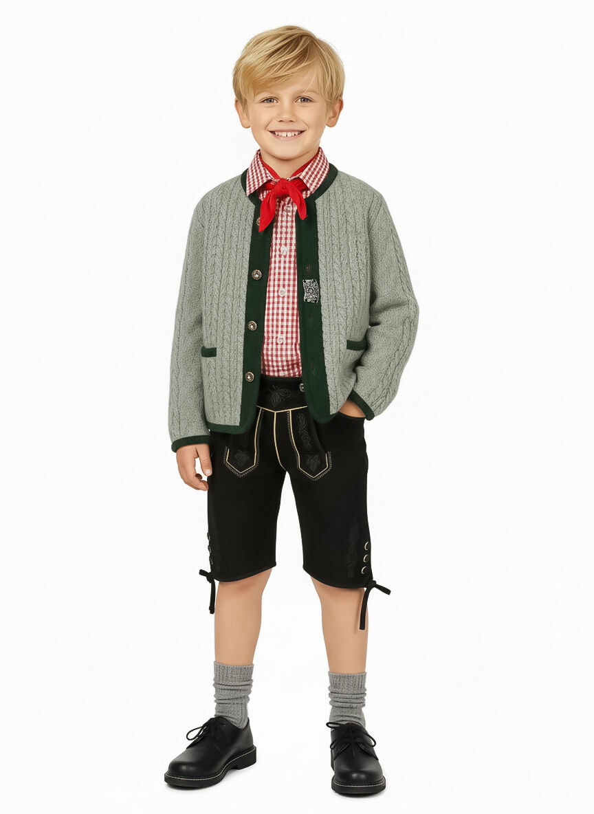 Trachtenstrickjacke Jungen/Buben 100% Merinowolle Hellgrau