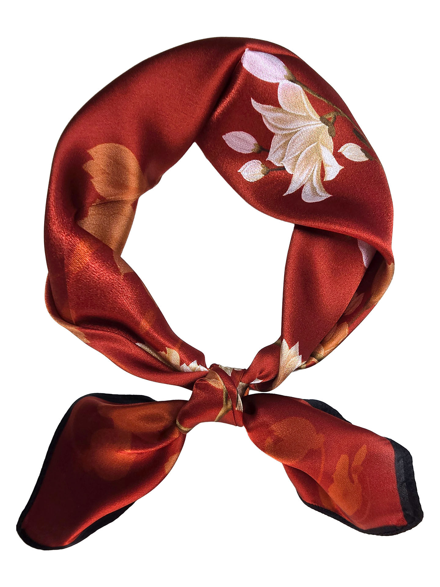 Seidenhalstuch Magnolien Damen Nickituch 100% Seide Rot