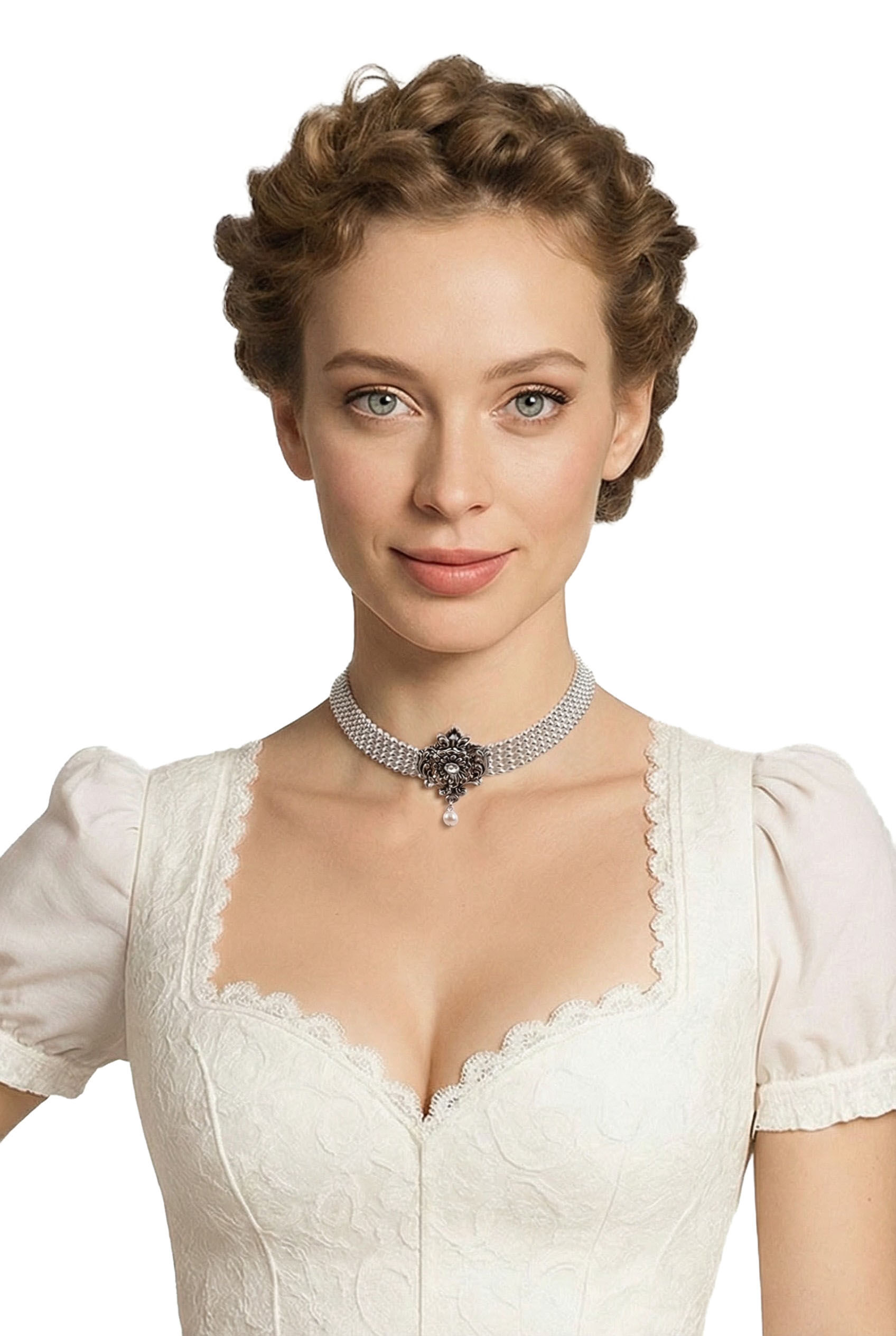 Kropfband Silberband Ornament + Perle - echt versilbert