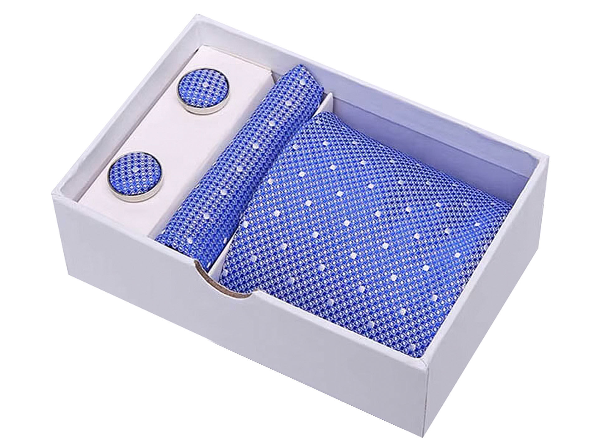 Krawatte Herren Tupfen 100% Seide - 3-tlg. Set + Einstecktuch + Manschettenknöpfen Krawatte Herren Tupfen 100% Seide - 3-tlg. Set + Einstecktuch + Manschettenknöpfen