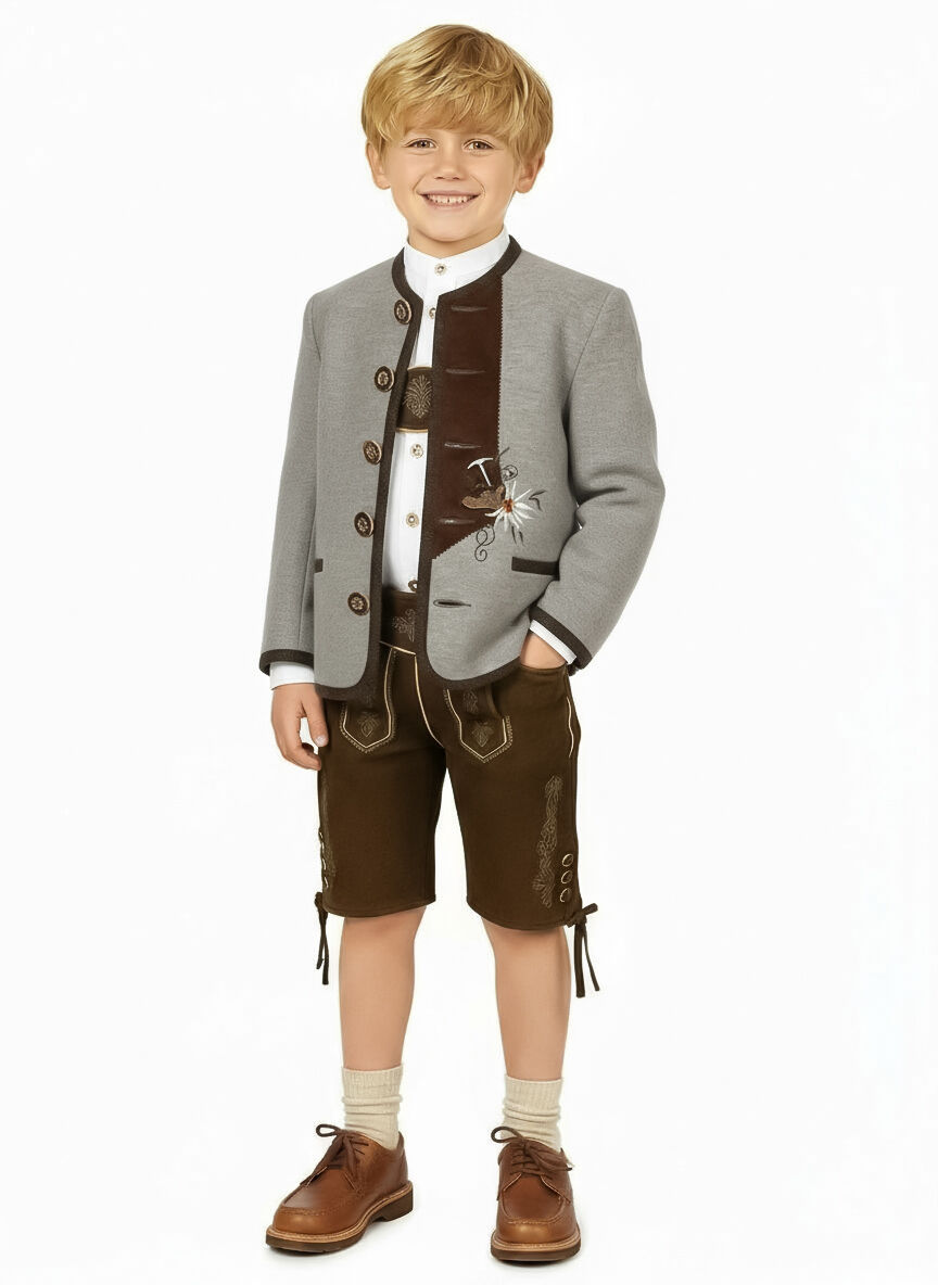Trachtenjacke Jungen/Buben 100% Merinowolle Beige Stickerei Edelweiß